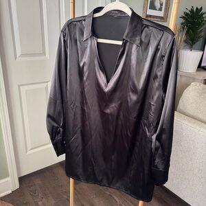 Black Satin Long Sleeve Blouse